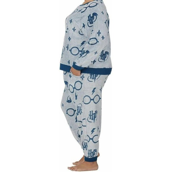 Harry Potter Wizard World 2 Piece Fleece Jogger Lounge Set  Size XS White/Blue - Picture 4 of 5